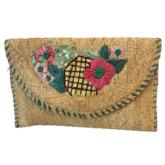Lily Pulitzer Straw Embroidered Clutch Bag - Picture 1 of 8